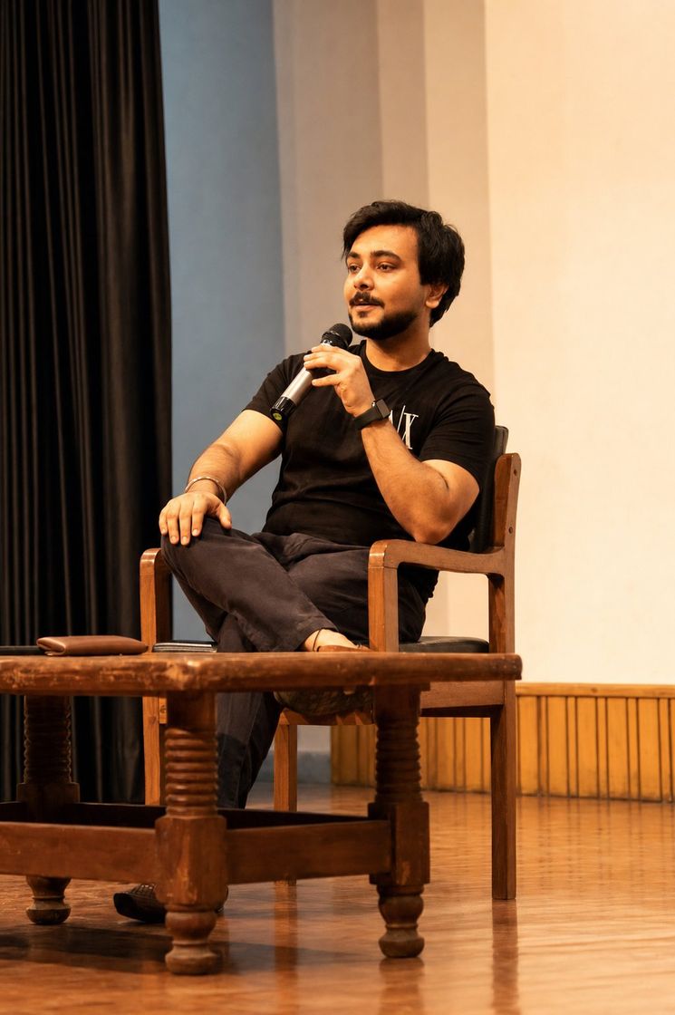 Vedant Rusty speaking on stage